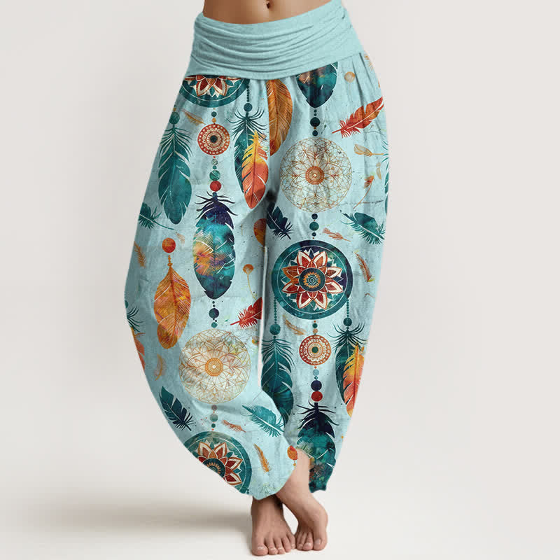 Buddha Stones Damen-Haremshose aus reiner Baumwolle mit Traumfänger-Federmuster und elastischem Bund - Türkis - US16, UK/AU20, EU48 (3XL) - image 5