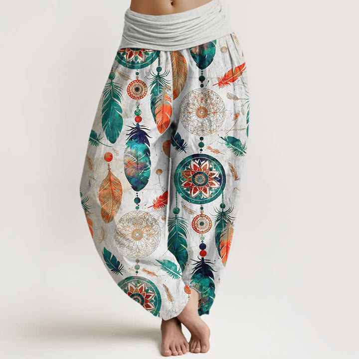Buddha Stones Damen-Haremshose aus reiner Baumwolle mit Traumfänger-Federmuster und elastischem Bund - Weiß - US16, UK/AU20, EU48 (3XL) - image 8