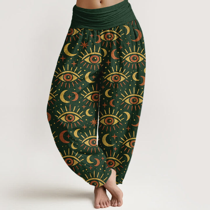 Buddha Stones Baumwoll-Haremshose mit mystischem Augen-Mondmuster und elastischem Bund für Damen - Dunkelgrün - US16, UK/AU20, EU48 (3XL) - image 0