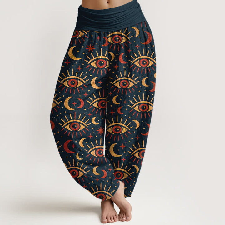 Buddha Stones Baumwoll-Haremshose mit mystischem Augen-Mondmuster und elastischem Bund für Damen - Mitternachtsblau - US16, UK/AU20, EU48 (3XL) - image 5
