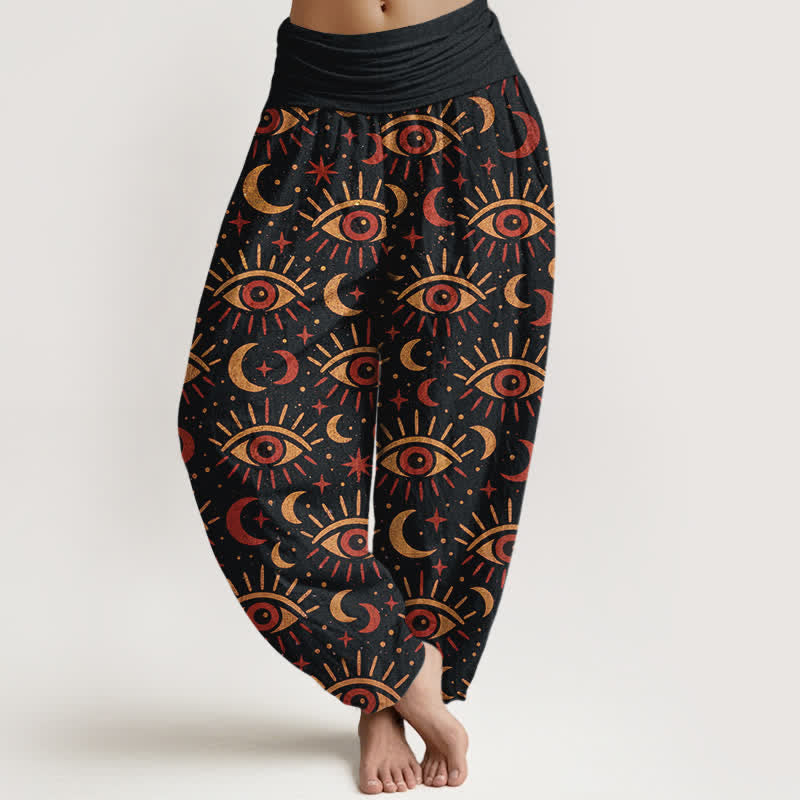Buddha Stones Baumwoll-Haremshose mit mystischem Augen-Mondmuster und elastischem Bund für Damen - Schwarz - US16, UK/AU20, EU48 (3XL) - image 8
