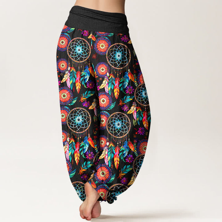 Buddha Stones Baumwoll-Haremshose mit Traumfänger-Federmuster und elastischem Bund für Damen - image 2