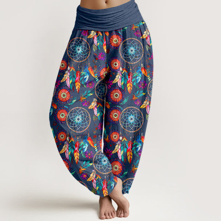 Buddha Stones Baumwoll-Haremshose mit Traumfänger-Federmuster und elastischem Bund für Damen - SteelBlue - US16, UK/AU20, EU48 (3XL) - image 5