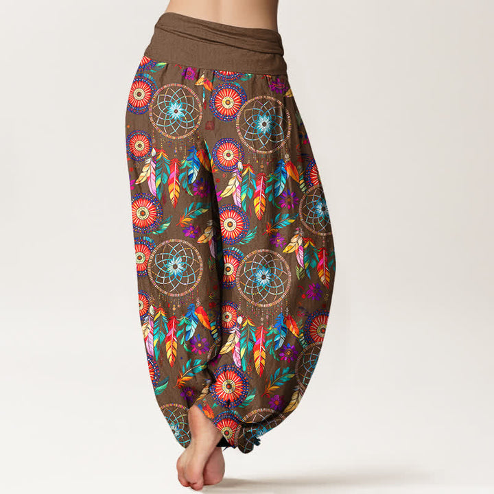 Buddha Stones Baumwoll-Haremshose mit Traumfänger-Federmuster und elastischem Bund für Damen - image 10