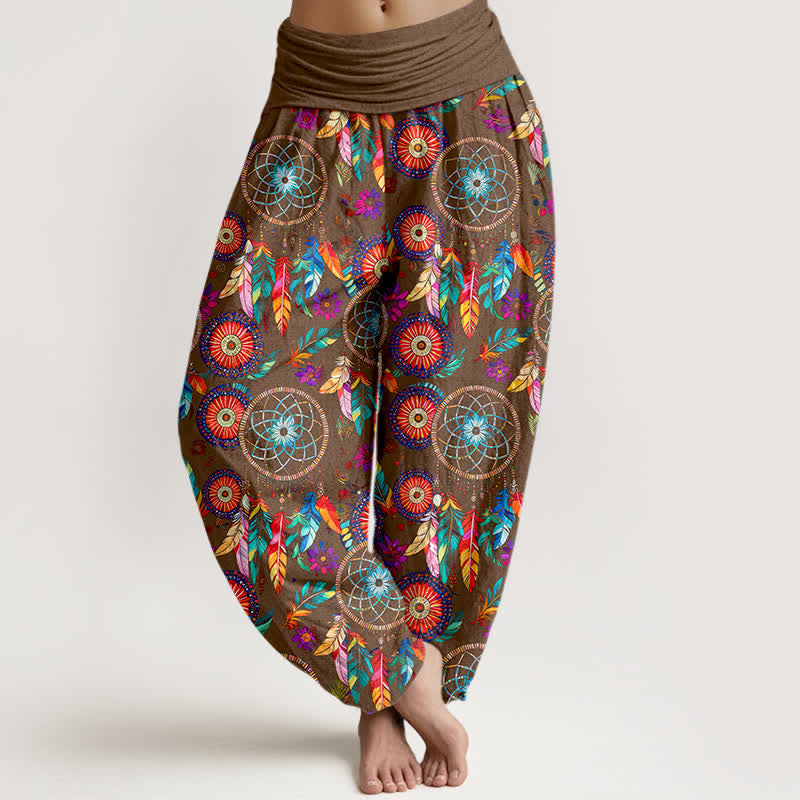 Buddha Stones Baumwoll-Haremshose mit Traumfänger-Federmuster und elastischem Bund für Damen - Sienna - US16, UK/AU20, EU48 (3XL) - image 8