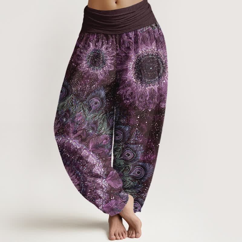 Buddha Stones Haremshose aus Baumwolle mit Pfauenfedermuster und elastischem Bund für Damen - Lila - US16, UK/AU20, EU48 (3XL) - image 8