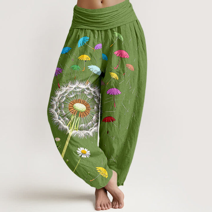 Buddha Stones Damen-Haremshose aus reiner Baumwolle mit Löwenzahnblütenmuster und elastischem Bund - Olivgrün - US16, UK/AU20, EU48 (3XL) - image 5