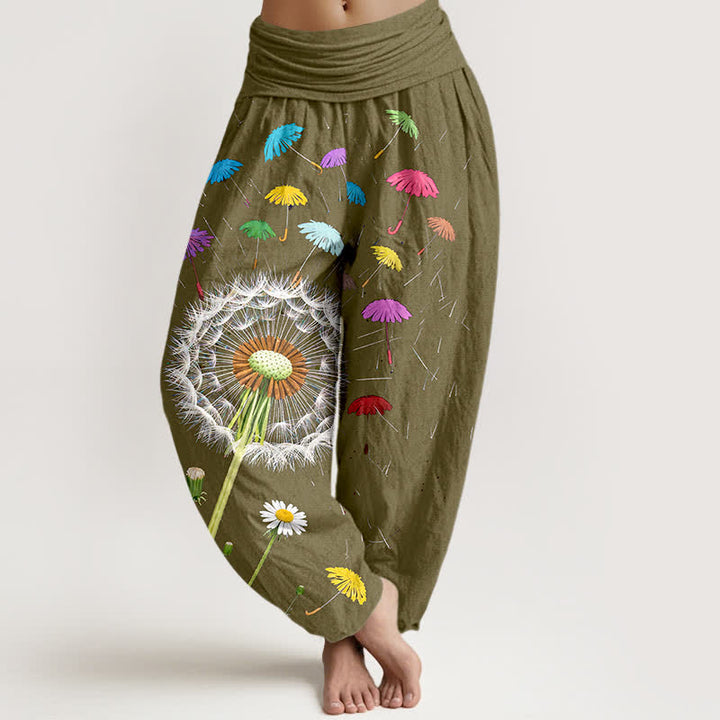 Buddha Stones Damen-Haremshose aus reiner Baumwolle mit Löwenzahnblütenmuster und elastischem Bund - Dunkelkhaki - US16, UK/AU20, EU48 (3XL) - image 8