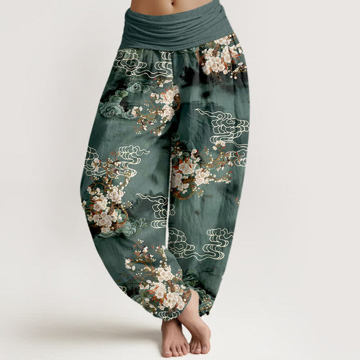 Buddha Stones Damen-Haremshose aus reiner Baumwolle mit floralem Wolkenmuster und elastischem Bund - Türkis - US16, UK/AU20, EU48 (3XL) - image 0