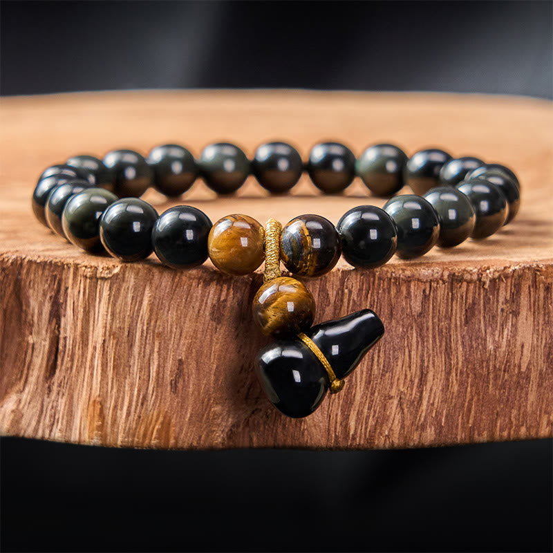 Buddha Stones Vintage-Armband aus chinesischem Regenbogenobsidian mit Kürbismotiv zum Schutz - 8 mm Regenbogenobsidian (Farbwechsel im Licht) - image 1