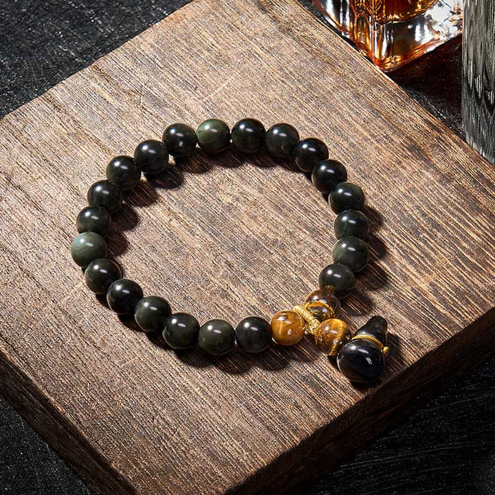 Buddha Stones Vintage-Armband aus chinesischem Regenbogenobsidian mit Kürbismotiv zum Schutz - image 8
