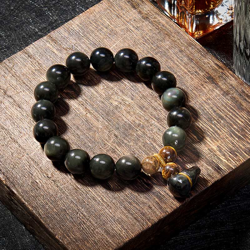 Buddha Stones Vintage-Armband aus chinesischem Regenbogenobsidian mit Kürbismotiv zum Schutz - image 20