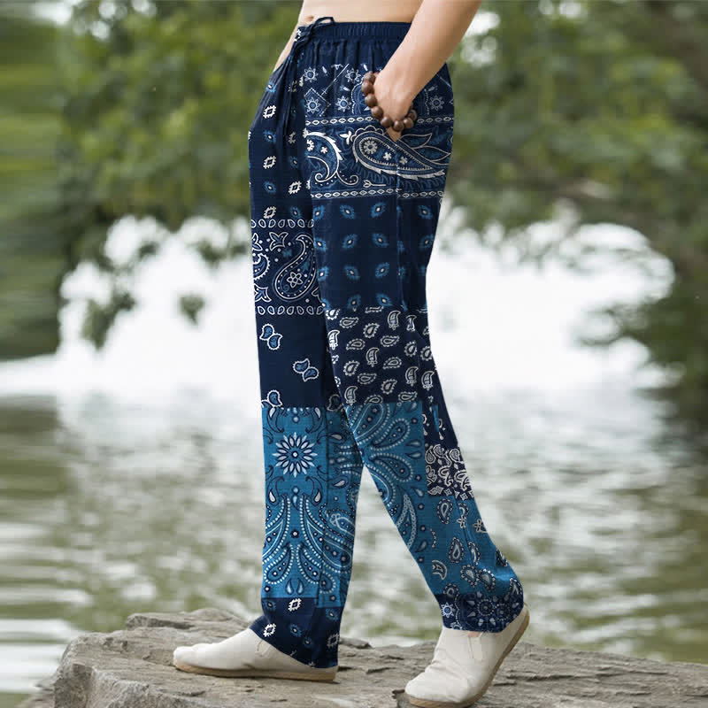 Buddha Stones Herrenhose mit schmal zulaufendem Bein und Taschen, Baumwoll-Paisley-Muster - image 1