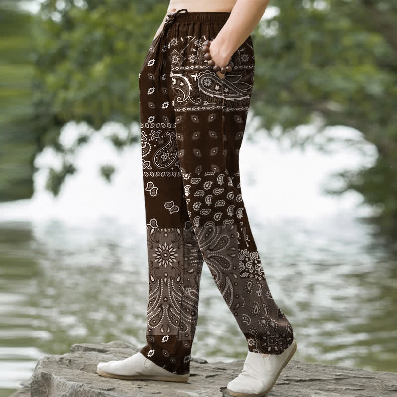 Buddha Stones Herrenhose mit schmal zulaufendem Bein und Taschen, Baumwoll-Paisley-Muster - image 5
