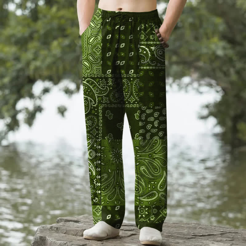 Buddha Stones Herrenhose mit schmal zulaufendem Bein und Taschen, Baumwoll-Paisley-Muster - Olivgrün - US/ UK/AU50, EU60 (5XL) - image 6