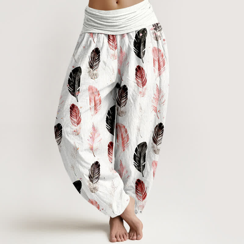 Buddha Stones Damen-Haremshose aus reiner Baumwolle mit Federmuster und elastischem Bund - Weiß - US16, UK/AU20, EU48 (3XL) - image 0
