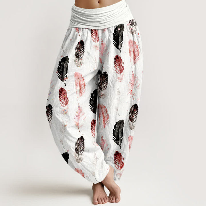 Buddha Stones Damen-Haremshose aus reiner Baumwolle mit Federmuster und elastischem Bund - Weiß - US16, UK/AU20, EU48 (3XL) - image 0