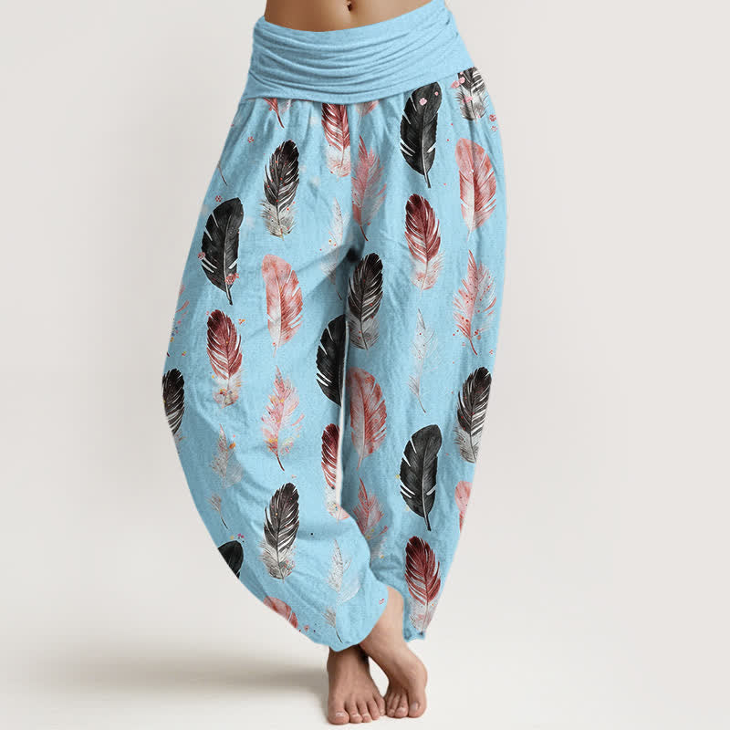 Buddha Stones Damen-Haremshose aus reiner Baumwolle mit Federmuster und elastischem Bund - Hellblau - US16, UK/AU20, EU48 (3XL) - image 8