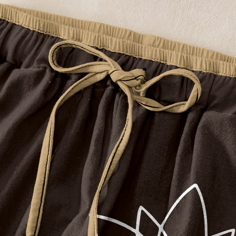 Buddha Stones Damenhose aus reiner Baumwolle mit Zen-Lotusmuster, elastischem Bund und Taschen - image 1