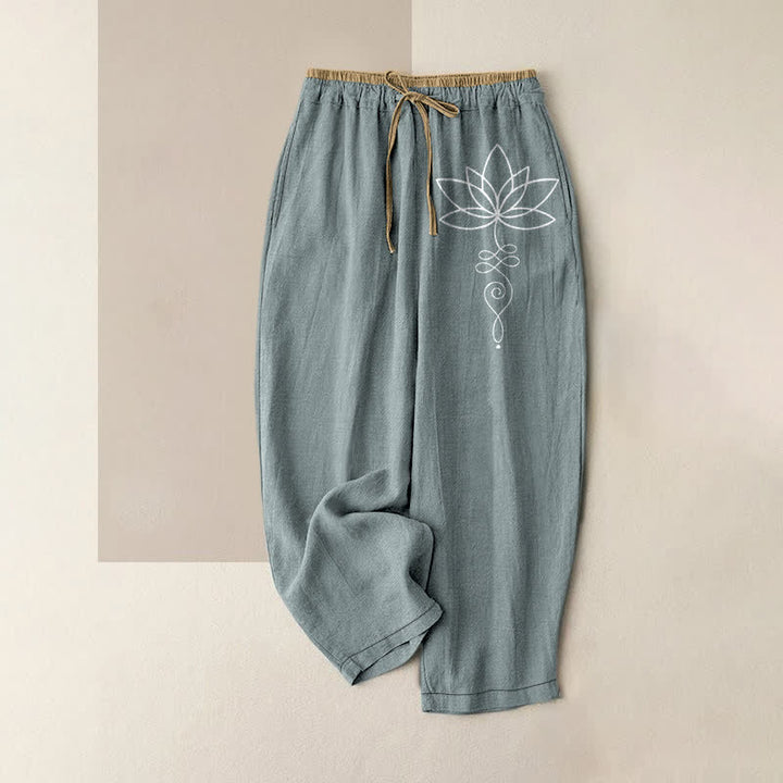 Buddha Stones Damenhose aus reiner Baumwolle mit Zen-Lotusmuster, elastischem Bund und Taschen - Kadettenblau - US16, UK/AU20, EU48 (3XL) - image 5