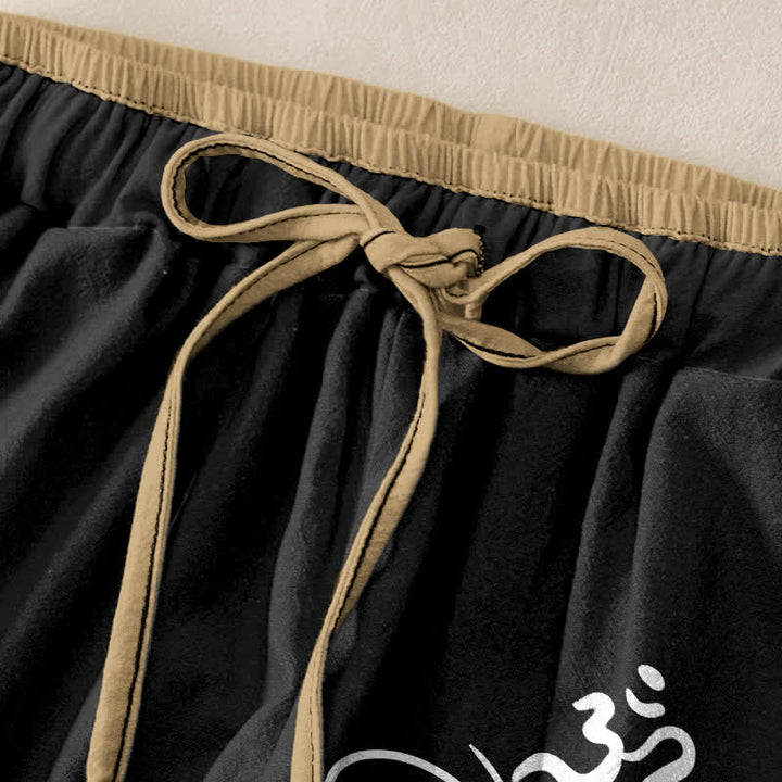 Buddha Stones Damenhose aus reiner Baumwolle mit Lotusmuster, elastischem Bund und Taschen - image 1