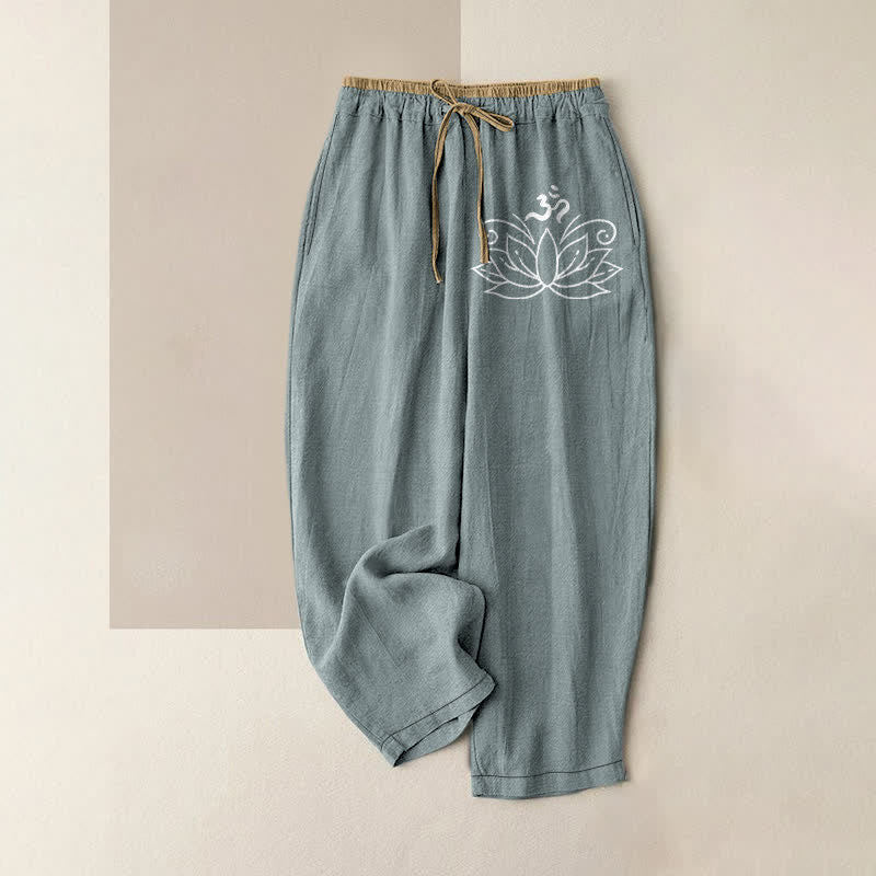 Buddha Stones Damenhose aus reiner Baumwolle mit Lotusmuster, elastischem Bund und Taschen - Kadettenblau - US16, UK/AU20, EU48 (3XL) - image 4
