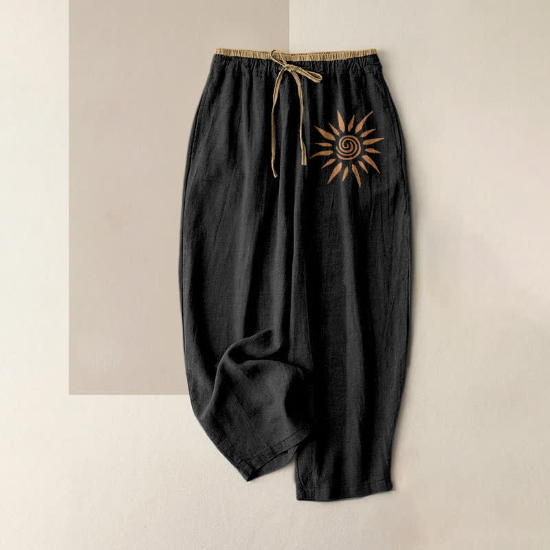 Buddha Stones Baumwollhose für Damen mit Boho-Sonnenmuster, elastischem Bund und Taschen - Schwarz - US16, UK/AU20, EU48 (3XL) - image 0