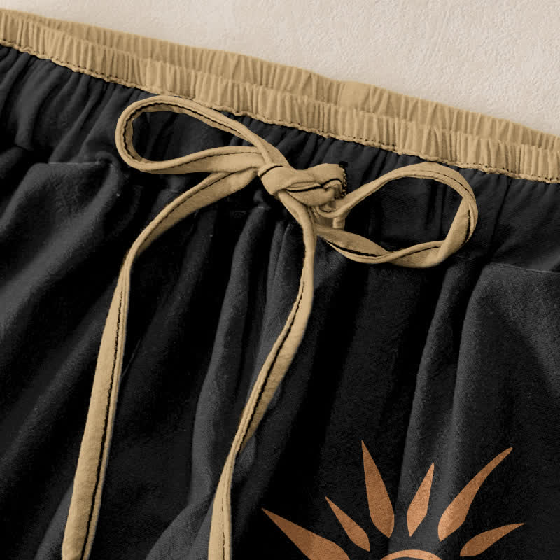 Buddha Stones Baumwollhose für Damen mit Boho-Sonnenmuster, elastischem Bund und Taschen - image 1