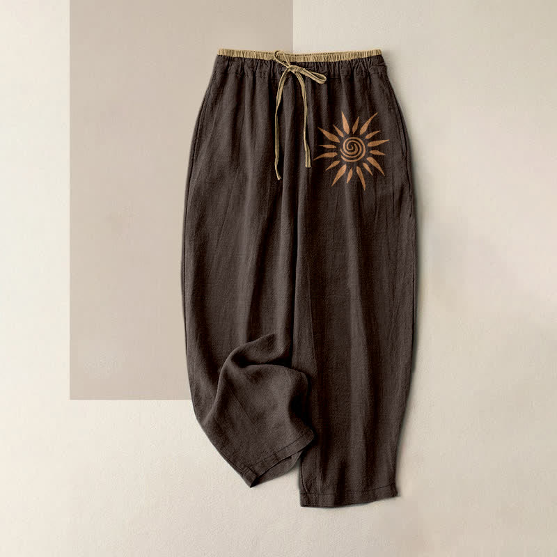 Buddha Stones Baumwollhose für Damen mit Boho-Sonnenmuster, elastischem Bund und Taschen - Sattelbraun - US16, UK/AU20, EU48 (3XL) - image 5