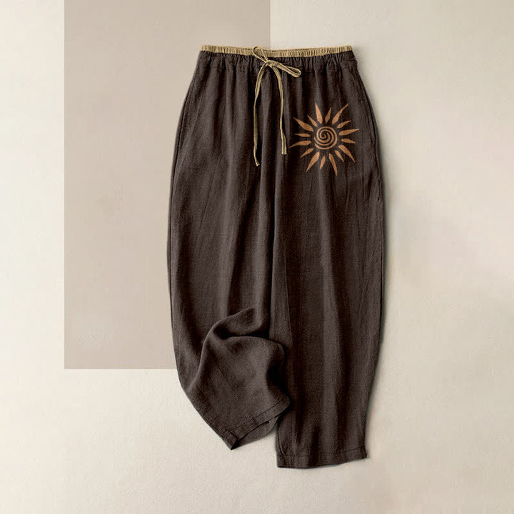 Buddha Stones Baumwollhose für Damen mit Boho-Sonnenmuster, elastischem Bund und Taschen - Sattelbraun - US16, UK/AU20, EU48 (3XL) - image 5