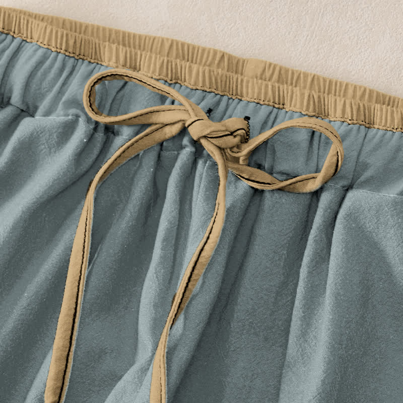 Buddha Stones Damenhose aus reiner Baumwolle mit rotem Sonnenmuster, elastischem Bund und Taschen, bedruckt mit Bambustinte. - image 1