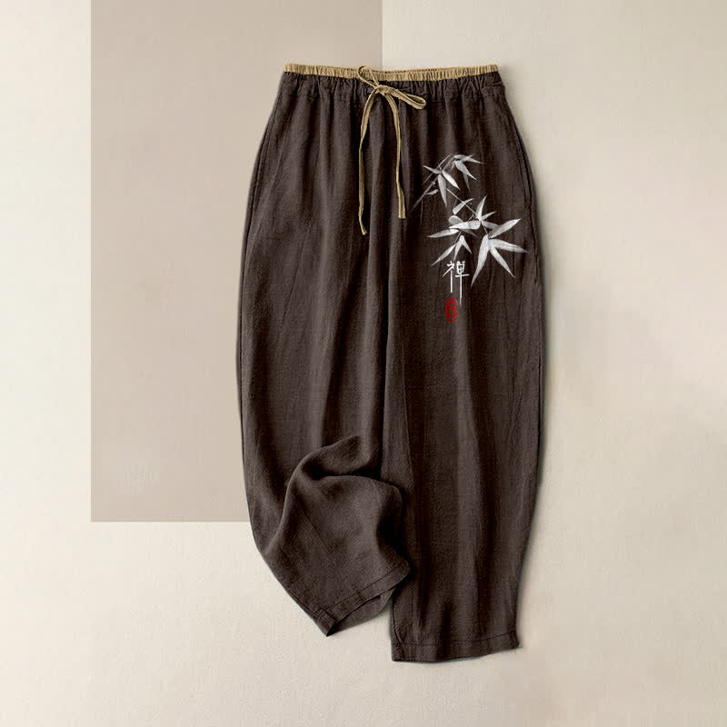 Buddha Stones Damenhose aus reiner Baumwolle mit Zen-Weiß-Bambusmuster, elastischem Bund und Taschen - Sattelbraun - US16, UK/AU20, EU48 (3XL) - image 6