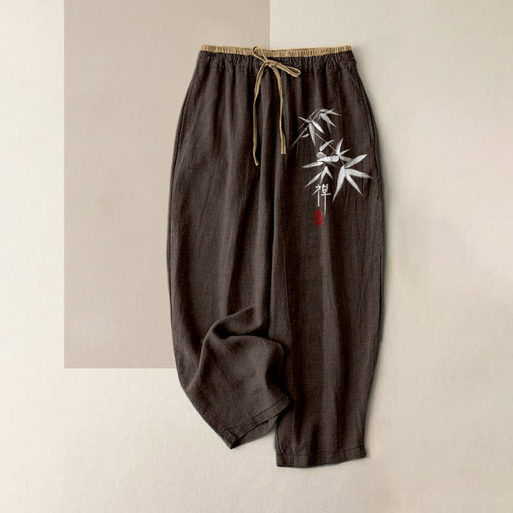 Buddha Stones Damenhose aus reiner Baumwolle mit Zen-Weiß-Bambusmuster, elastischem Bund und Taschen - Sattelbraun - US16, UK/AU20, EU48 (3XL) - image 6