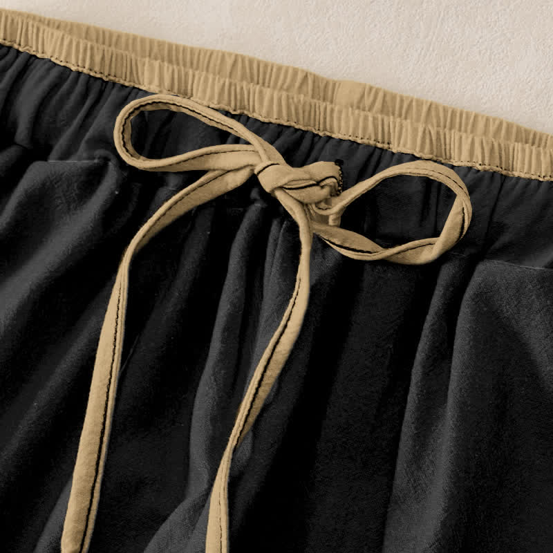 Buddha Stones Damenhose aus reiner Baumwolle mit rosa Lotusmuster, elastischem Bund und Taschen - image 1