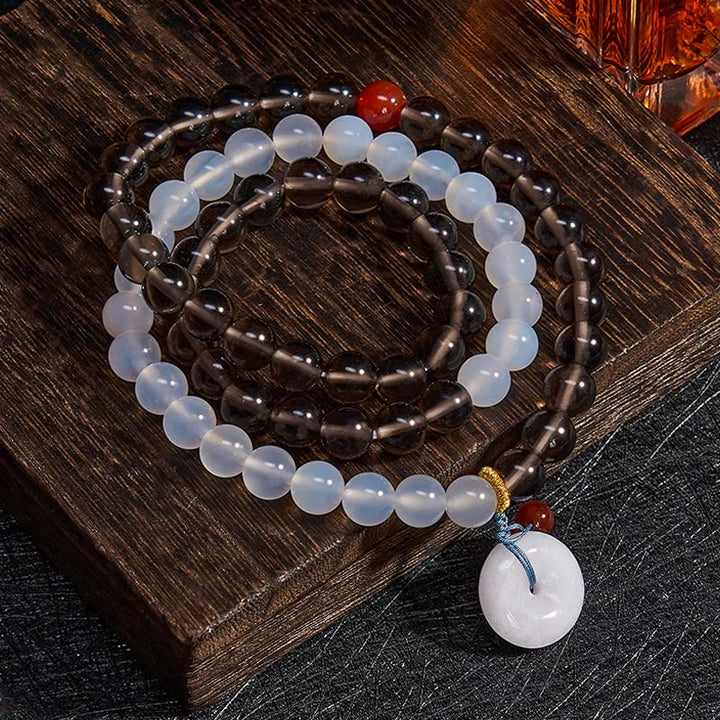 Buddha Stones Friedensschnalle aus Eisobsidian und weißem Chalcedon, Serenity Multi Wrap Armband - image 2