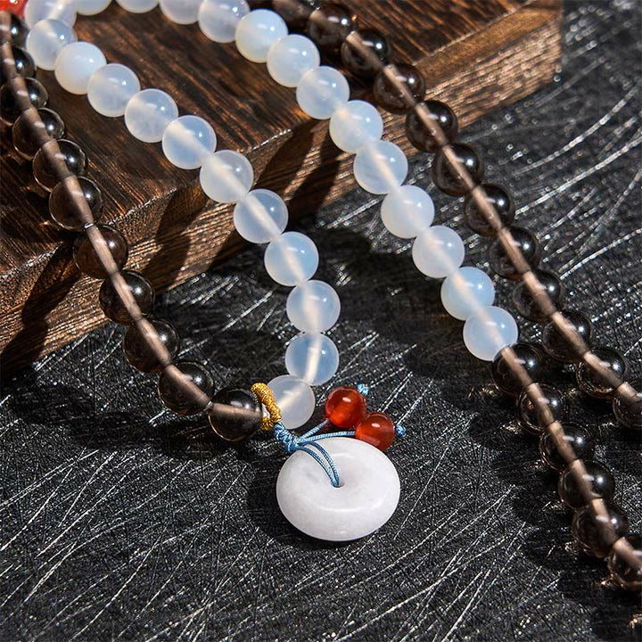 Buddha Stones Friedensschnalle aus Eisobsidian und weißem Chalcedon, Serenity Multi Wrap Armband - image 4
