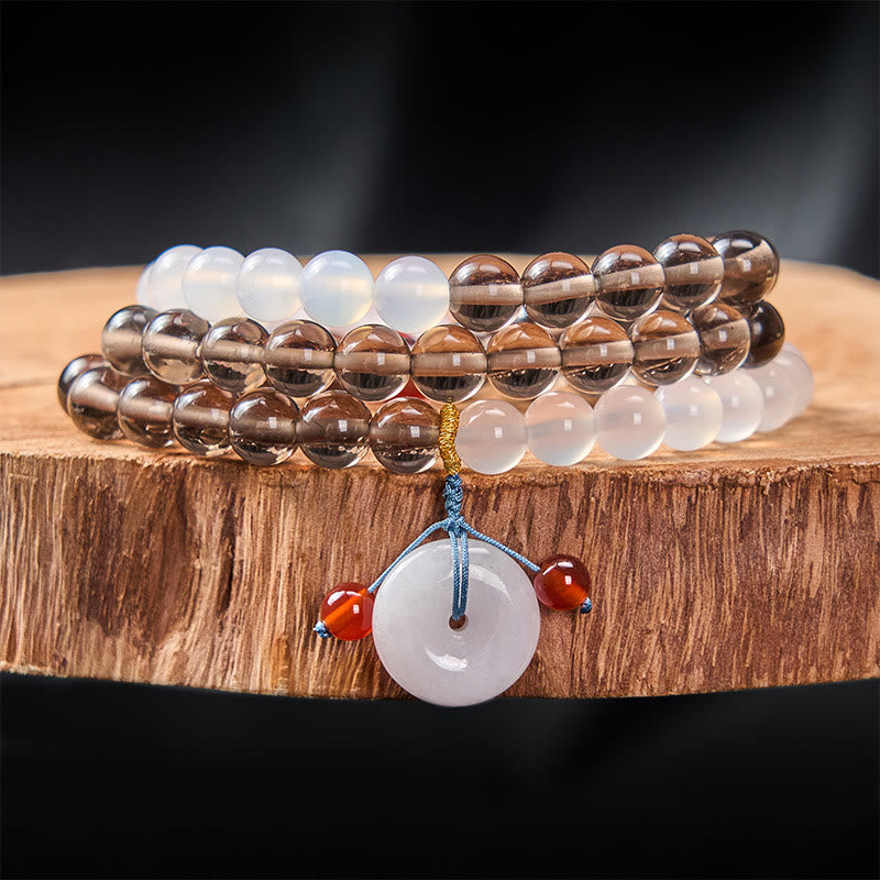 Buddha Stones Friedensschnalle aus Eisobsidian und weißem Chalcedon, Serenity Multi Wrap Armband - Eis-Obsidian (Reinigung ♥ Positiv) - 8 mm - image 0