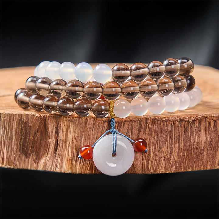 Buddha Stones Friedensschnalle aus Eisobsidian und weißem Chalcedon, Serenity Multi Wrap Armband - Eis-Obsidian (Reinigung ♥ Positiv) - 8 mm - image 0
