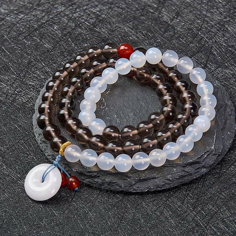 Buddha Stones Friedensschnalle aus Eisobsidian und weißem Chalcedon, Serenity Multi Wrap Armband - image 1