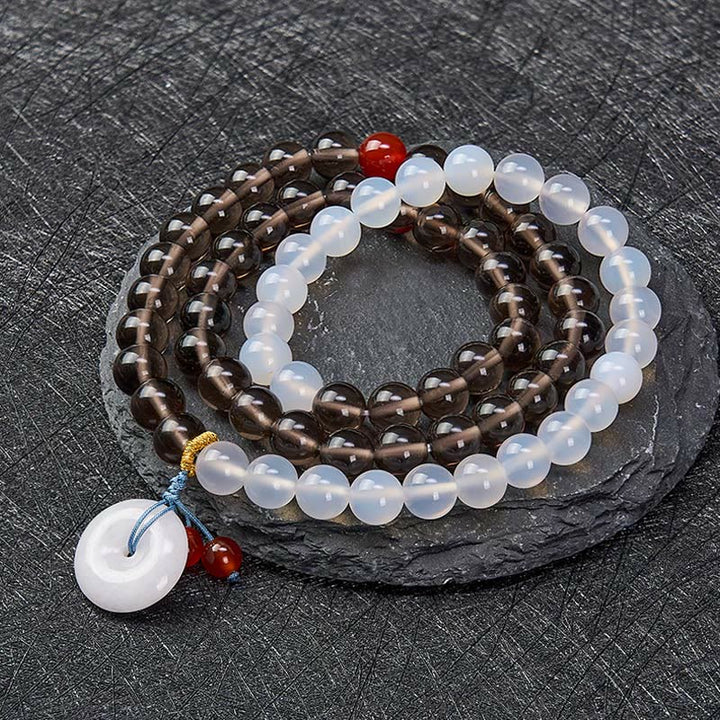 Buddha Stones Friedensschnalle aus Eisobsidian und weißem Chalcedon, Serenity Multi Wrap Armband - image 1
