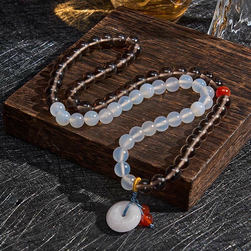 Buddha Stones Friedensschnalle aus Eisobsidian und weißem Chalcedon, Serenity Multi Wrap Armband - image 3