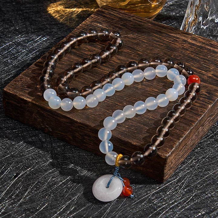 Buddha Stones Friedensschnalle aus Eisobsidian und weißem Chalcedon, Serenity Multi Wrap Armband - image 3