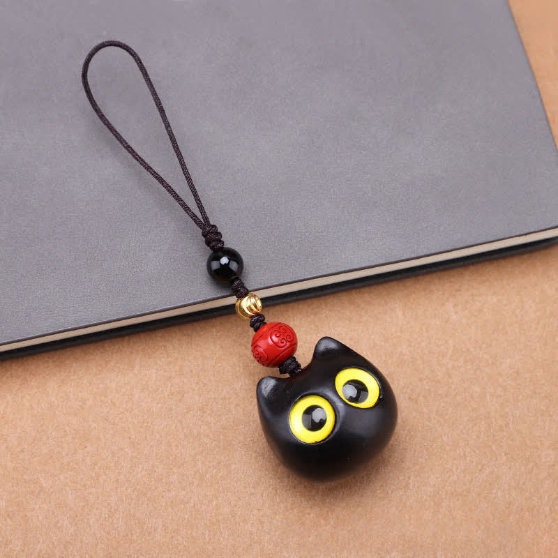 Buddha Stones Niedliche, handgeschnitzte Schlüsselanhänger aus Ebenholz mit Katzenmotiv – ein Symbol für Frieden und Erdung. - Großes Katzen-Seil - image 9
