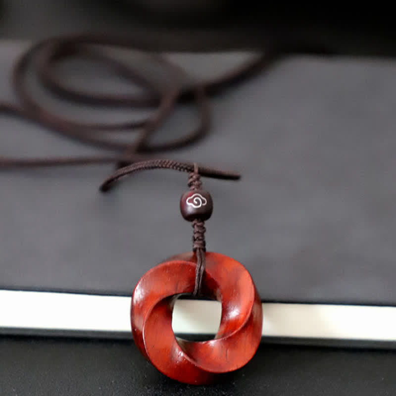 Buddha Stones Halskette aus rotem Sandelholz mit unendlichem Knoten und Anhänger aus Seil - image 3
