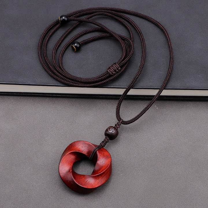 Buddha Stones Halskette aus rotem Sandelholz mit unendlichem Knoten und Anhänger aus Seil - image 4
