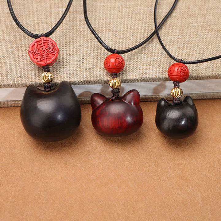 Buddha Stones Halskette aus Ebenholz, rotem Sandelholz und Glückskatze, verstellbar, mit verstellbarem Gleichgewicht - image 22