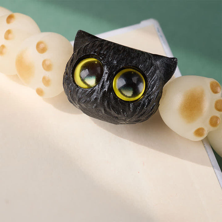 Buddha Stones Bodhi-Samen-Armband aus Ebenholz mit Katzenpfotenmotiv – Symbol für Reinheit und Weisheit - image 3
