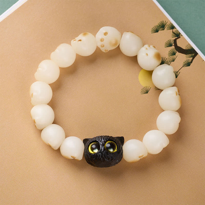 Buddha Stones Bodhi-Samen-Armband aus Ebenholz mit Katzenpfotenmotiv – Symbol für Reinheit und Weisheit - image 1