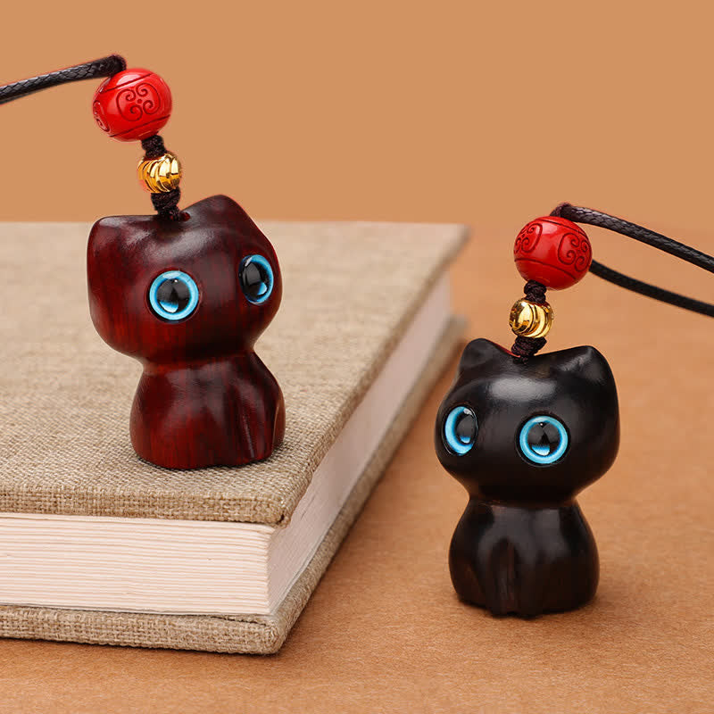 Buddha Stones Halskette aus Ebenholz, rotem Sandelholz und niedlichem Katzenmotiv - image 12