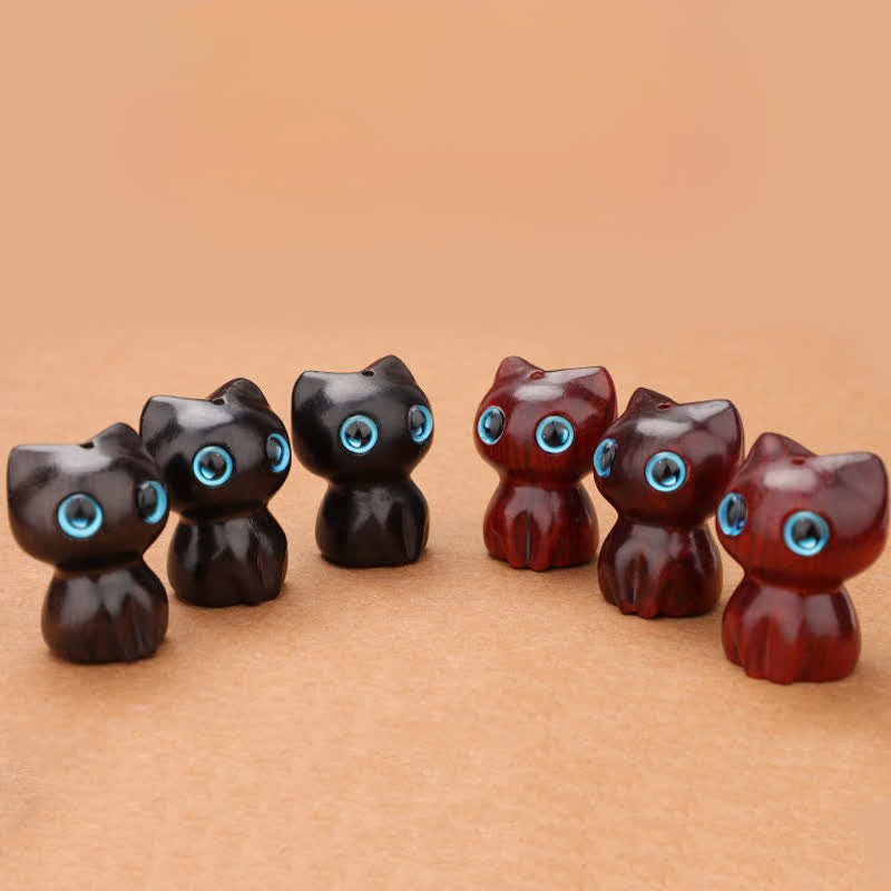 Buddha Stones Halskette aus Ebenholz, rotem Sandelholz und niedlichem Katzenmotiv - image 15